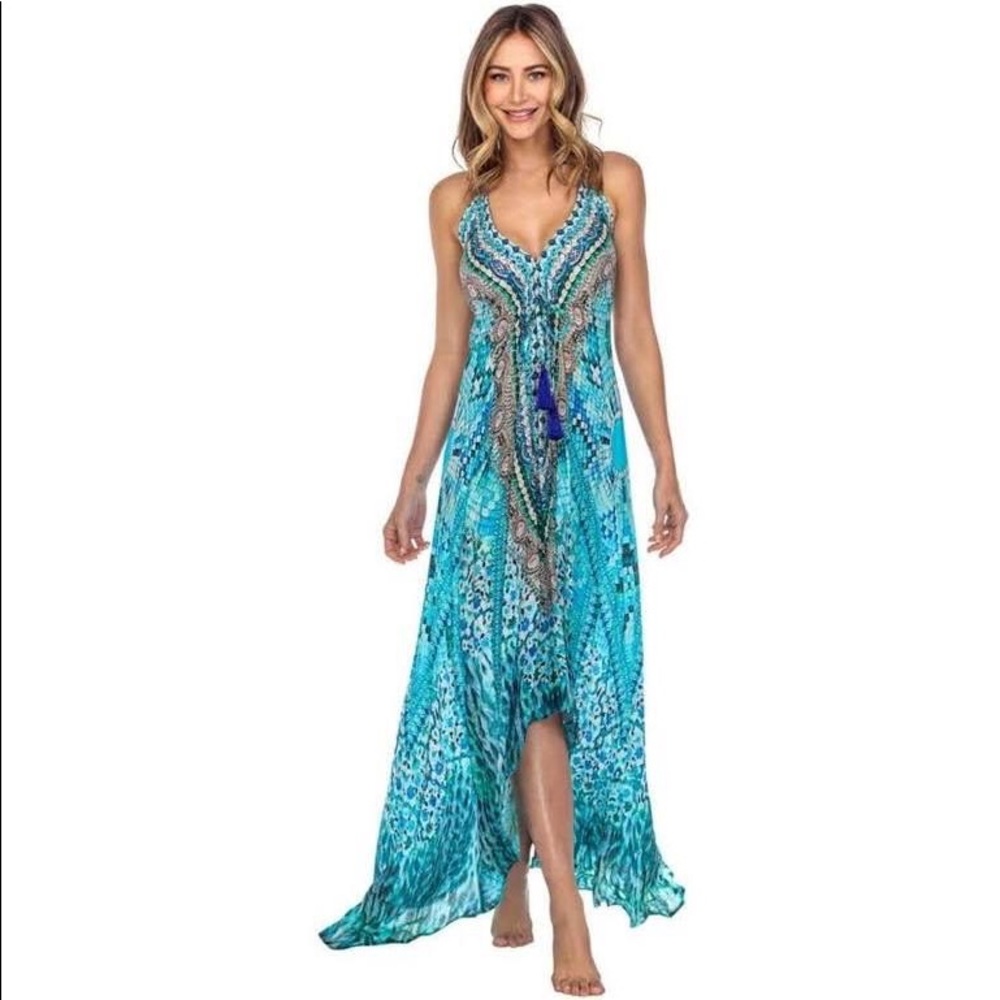 Watercolor Hi-lo Maxi Cover Up Dress